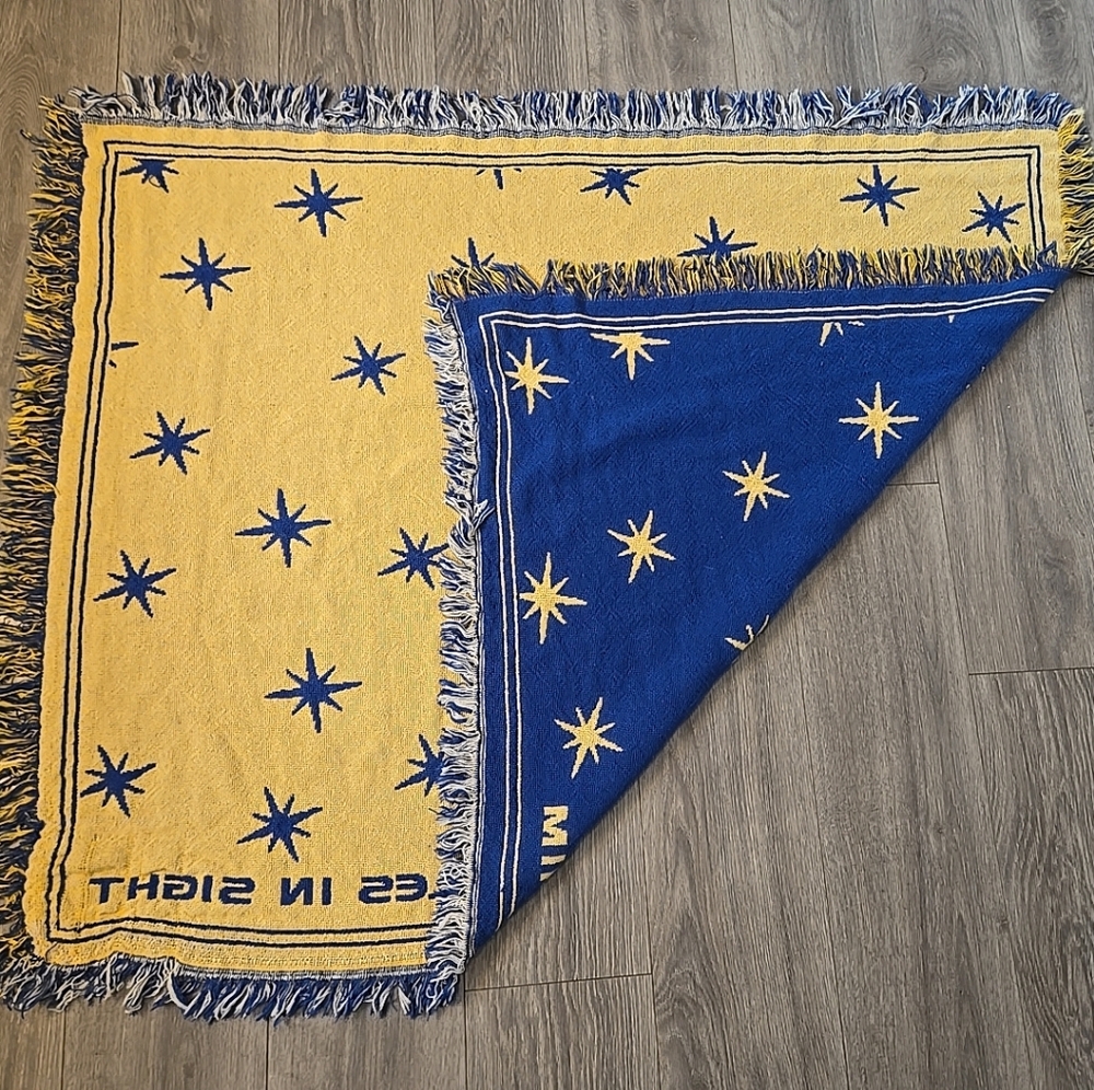 Vintage 90s Celestial Stars Throw Blanket Blue Gold Miracles In Sight Tapestry - Picture 2 of 10
